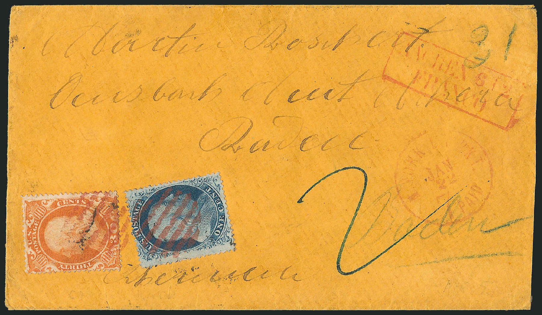 US Stamps Price Scott Cat. 38 - 30c 1860 Franklin. Robert Siegel Auction Galleries, Sep 2010, Sale 993, Lot 380