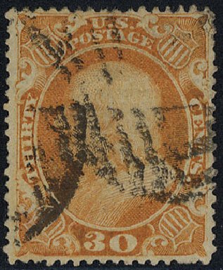 Value of US Stamp Scott Cat. 38 - 1860 30c Franklin. Cherrystone Auctions, May 2008, Sale 200805, Lot 91