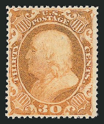 Values of US Stamp Scott Catalogue #38 - 1860 30c Franklin. Robert Siegel Auction Galleries, Dec 2009, Sale 982, Lot 5161