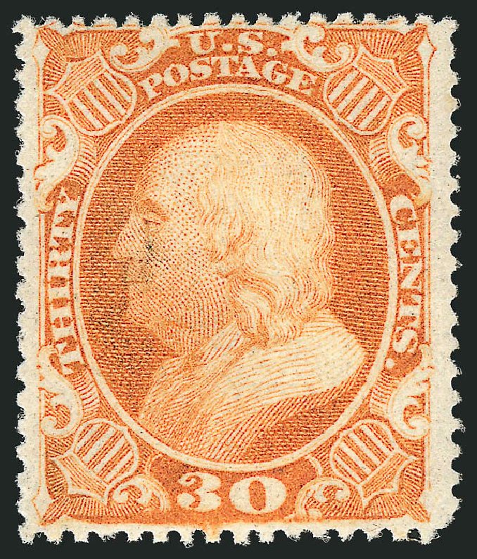 Prices of US Stamp Scott Cat. #38: 1860 30c Franklin. Robert Siegel Auction Galleries, Apr 2010, Sale 984, Lot 211