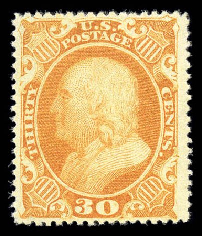 Cost of US Stamps Scott Catalog 38: 1860 30c Franklin. Matthew Bennett International, Sep 2010, Sale 331, Lot 384