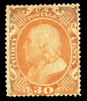 Cost of US Stamp Scott #38 - 1860 30c Franklin. Cherrystone Auctions, Apr 2010, Sale 201004, Lot 84
