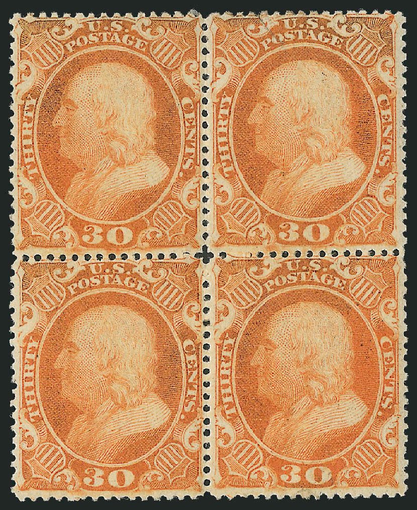 US Stamps Values Scott Cat. # 38: 1860 30c Franklin. Robert Siegel Auction Galleries, Dec 2010, Sale 1000, Lot 1024