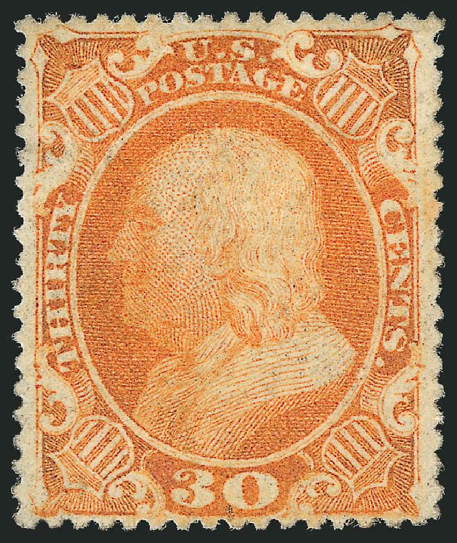 US Stamps Price Scott # 38 - 1860 30c Franklin. Robert Siegel Auction Galleries, Oct 2011, Sale 1014, Lot 1124