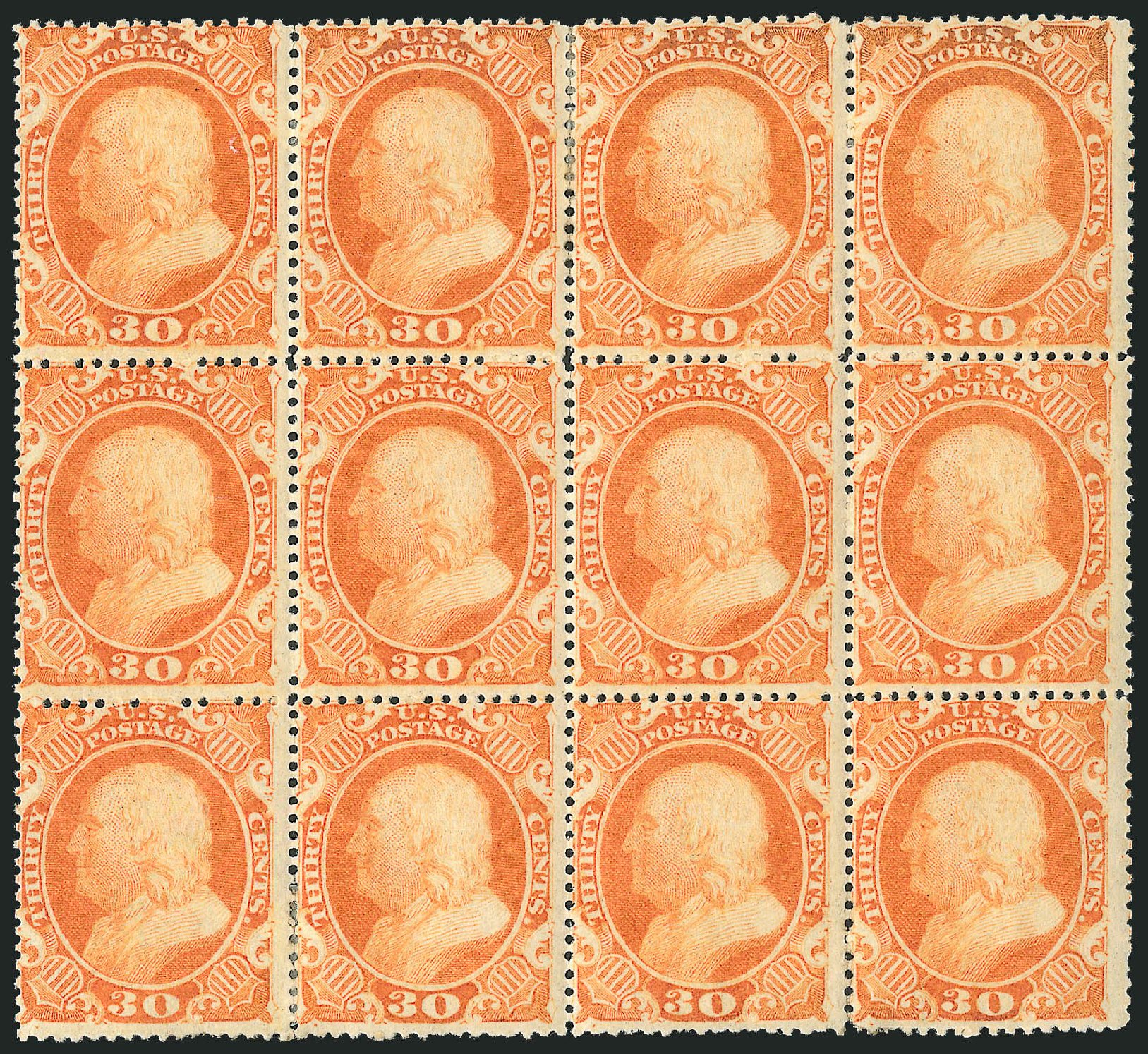 Values of US Stamp Scott #38 - 30c 1860 Franklin. Robert Siegel Auction Galleries, Mar 2012, Sale 1021, Lot 194