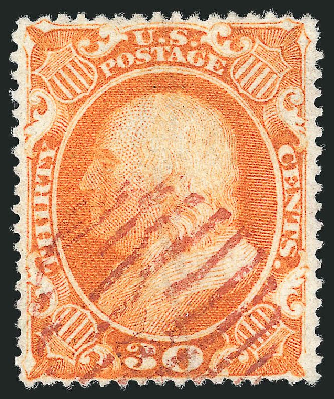 US Stamps Values Scott Catalog 38: 1860 30c Franklin. Robert Siegel Auction Galleries, Jun 2012, Sale 1026, Lot 1194