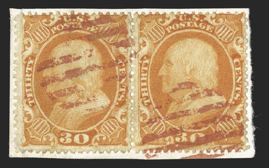 Value of US Stamps Scott Catalog # 38: 1860 30c Franklin. Spink Shreves Galleries, Jul 2012, Sale 140, Lot 104