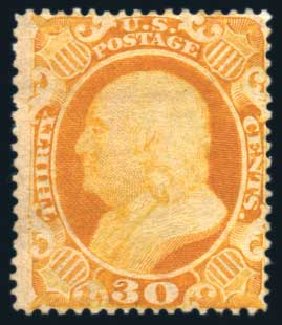 Values of US Stamps Scott Cat. #38: 30c 1860 Franklin. Harmer-Schau Auction Galleries, Jun 2008, Sale 78, Lot 1295