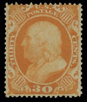 Values of US Stamp Scott Catalogue # 38 - 30c 1860 Franklin. H.R. Harmer, May 2014, Sale 3005, Lot 1075