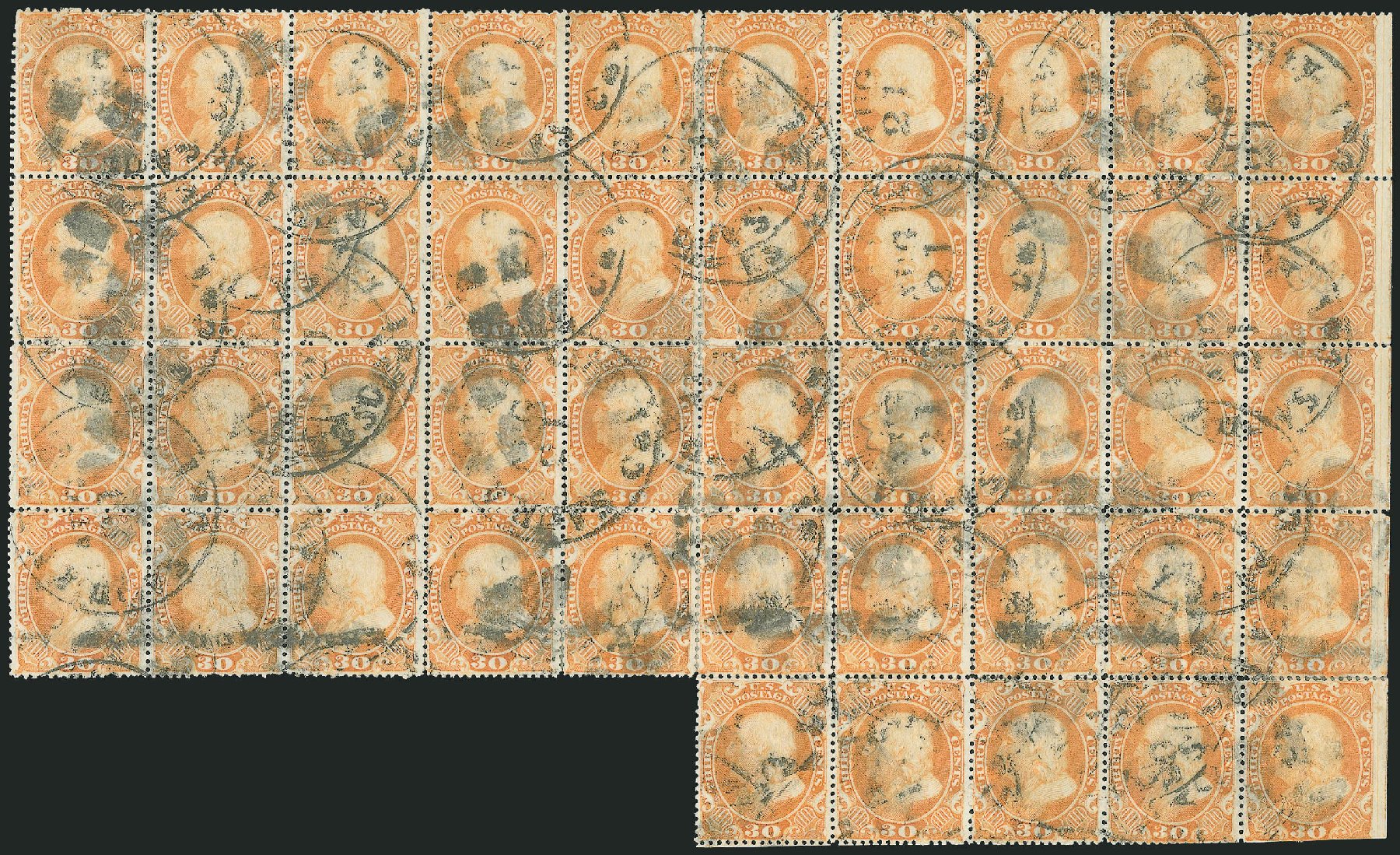 US Stamps Price Scott Cat. 38: 1860 30c Franklin. Robert Siegel Auction Galleries, Dec 2010, Sale 1000, Lot 1025