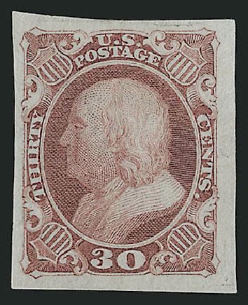 US Stamps Value Scott Catalog # 38 - 30c 1860 Franklin. Robert Siegel Auction Galleries, Sep 2008, Sale 962, Lot 2005