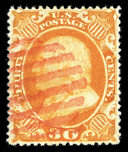 Value of US Stamps Scott Catalog # 38: 1860 30c Franklin. Matthew Bennett International, Sep 2012, Sale 345, Lot 72