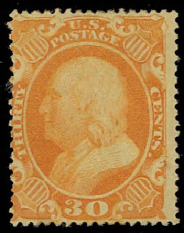 Value of US Stamp Scott Cat. 38 - 1860 30c Franklin. Daniel Kelleher Auctions, Oct 2011, Sale 626, Lot 72