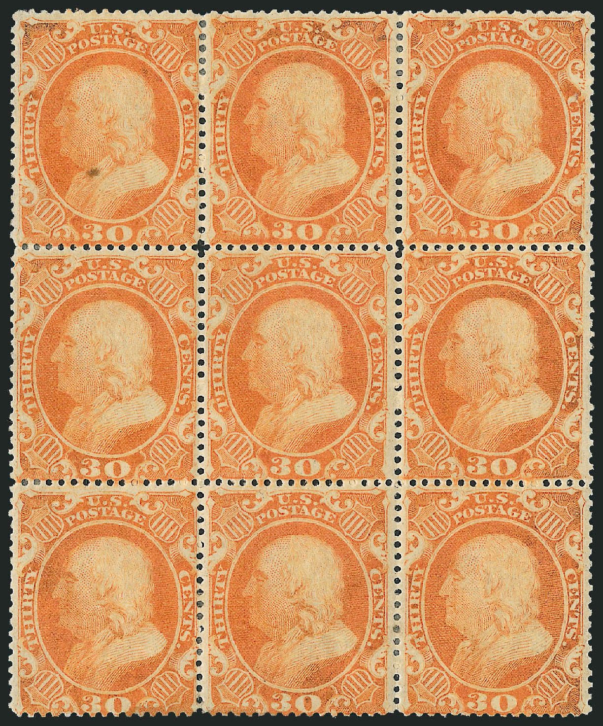 Costs of US Stamps Scott Cat. #38 - 30c 1860 Franklin. Robert Siegel Auction Galleries, Dec 2010, Sale 1000, Lot 1022
