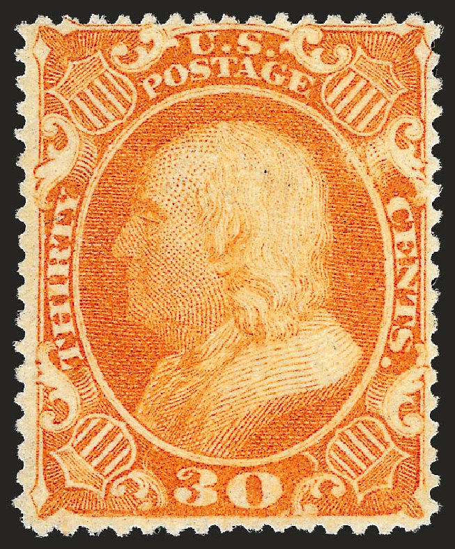US Stamps Value Scott Catalog # 38 - 30c 1860 Franklin. Robert Siegel Auction Galleries, Oct 2008, Sale 963, Lot 432