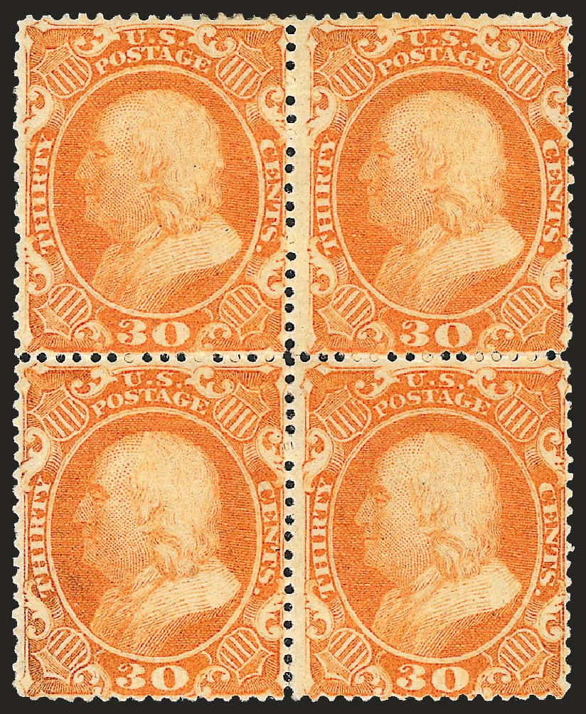 Values of US Stamp Scott #38 - 1860 30c Franklin. Robert Siegel Auction Galleries, Jan 2009, Sale 968, Lot 52