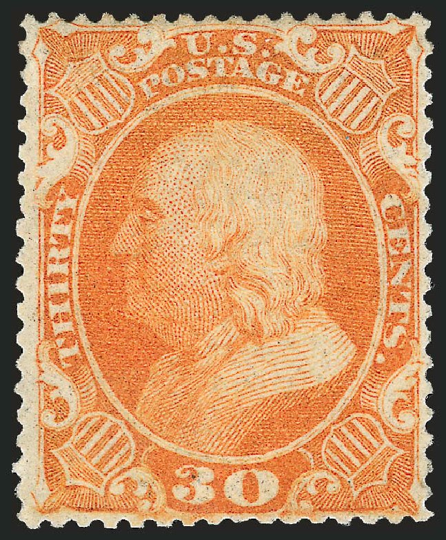 US Stamp Prices Scott #38 - 30c 1860 Franklin. Robert Siegel Auction Galleries, Feb 2010, Sale 983, Lot 32