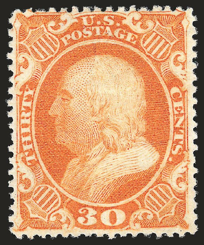 US Stamps Value Scott Catalogue 38 - 1860 30c Franklin. Robert Siegel Auction Galleries, Apr 2010, Sale 984, Lot 212
