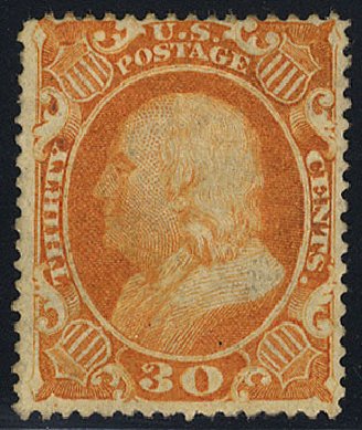 Prices of US Stamps Scott Cat. # 38: 1860 30c Franklin. Cherrystone Auctions, Nov 2008, Sale 200811, Lot 1023