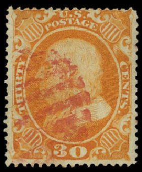 US Stamps Prices Scott Catalogue # 38 - 1860 30c Franklin. Daniel Kelleher Auctions, Jun 2012, Sale 630, Lot 1263