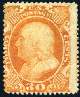 US Stamps Prices Scott Cat. #38: 30c 1860 Franklin. Harmer-Schau Auction Galleries, Feb 2009, Sale 80, Lot 1106