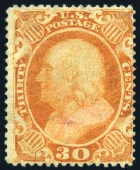 Price of US Stamps Scott 38 - 30c 1860 Franklin. Harmer-Schau Auction Galleries, Feb 2010, Sale 84, Lot 1316
