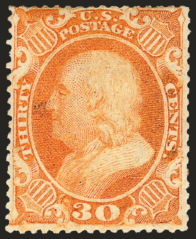 US Stamps Values Scott Cat. 38: 30c 1860 Franklin. Robert Siegel Auction Galleries, Sep 2008, Sale 962, Lot 2296