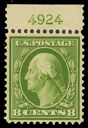 US Stamp Values Scott Catalogue #380: 1911 8c Washington Perf 12. Daniel Kelleher Auctions, Aug 2012, Sale 631, Lot 1152