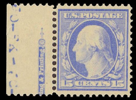US Stamp Price Scott #382 - 15c 1911 Washington Perf 12. Daniel Kelleher Auctions, Aug 2012, Sale 631, Lot 1159