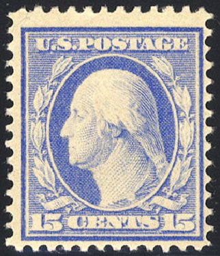Cost of US Stamp Scott Catalogue #382 - 1911 15c Washington Perf 12. Cherrystone Auctions, May 2008, Sale 200805, Lot 251