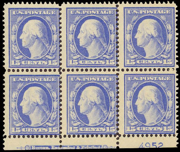 US Stamps Values Scott Catalog 382 - 1911 15c Washington Perf 12. Daniel Kelleher Auctions, Aug 2012, Sale 631, Lot 1161