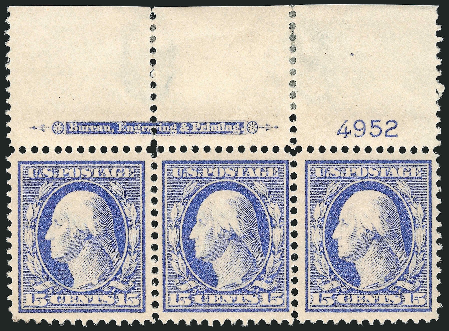 US Stamp Values Scott Catalog 382: 1911 15c Washington Perf 12. Robert Siegel Auction Galleries, Apr 2014, Sale 1068, Lot 254