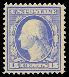 US Stamps Value Scott Catalogue # 382 - 1911 15c Washington Perf 12. Daniel Kelleher Auctions, Jul 2011, Sale 625, Lot 955