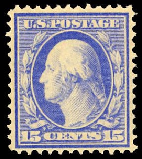 Value of US Stamps Scott Cat. 382 - 15c 1911 Washington Perf 12. Daniel Kelleher Auctions, Dec 2012, Sale 633, Lot 665