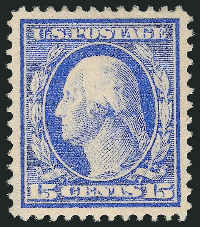 US Stamps Values Scott Catalogue 382: 1911 15c Washington Perf 12. Robert Siegel Auction Galleries, Nov 2012, Sale 1034, Lot 355