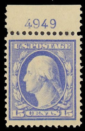 US Stamp Price Scott Catalog #382 - 1911 15c Washington Perf 12. Daniel Kelleher Auctions, Sep 2013, Sale 639, Lot 3483