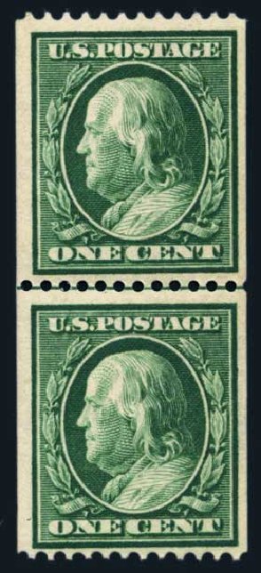 Price of US Stamp Scott # 385 - 1c 1910 Franklin Coil. Harmer-Schau Auction Galleries, Aug 2014, Sale 102, Lot 1997