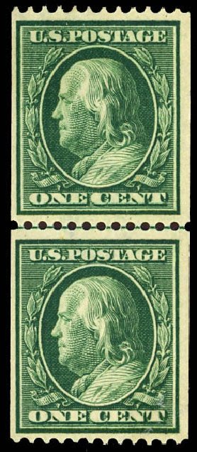 Costs of US Stamps Scott Cat. #385 - 1c 1910 Franklin Coil. Daniel Kelleher Auctions, Dec 2012, Sale 633, Lot 667