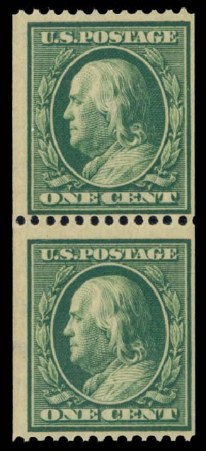 Cost of US Stamp Scott Catalog # 385 - 1c 1910 Franklin Coil. Daniel Kelleher Auctions, Sep 2014, Sale 655, Lot 457