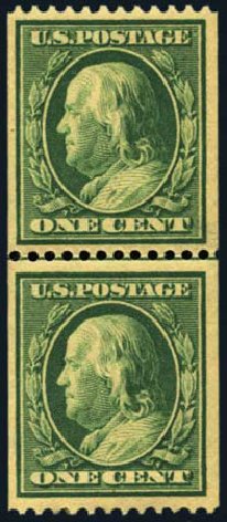 Costs of US Stamp Scott Cat. #385: 1c 1910 Franklin Coil. Harmer-Schau Auction Galleries, Aug 2012, Sale 94, Lot 1518