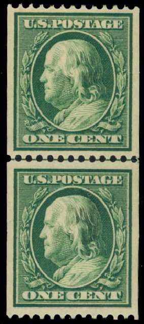 US Stamps Prices Scott Catalog #385: 1910 1c Franklin Coil. Daniel Kelleher Auctions, Jan 2015, Sale 663, Lot 1738