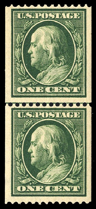 US Stamp Value Scott Cat. 385: 1c 1910 Franklin Coil. Cherrystone Auctions, Jun 2011, Sale 201106, Lot 69