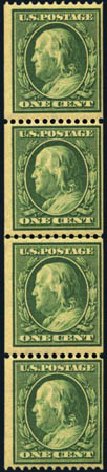 US Stamp Prices Scott Cat. 385: 1c 1910 Franklin Coil. Harmer-Schau Auction Galleries, Aug 2012, Sale 94, Lot 1519