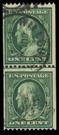 Value of US Stamp Scott Catalogue 385 - 1910 1c Franklin Coil. Daniel Kelleher Auctions, Oct 2011, Sale 626, Lot 349