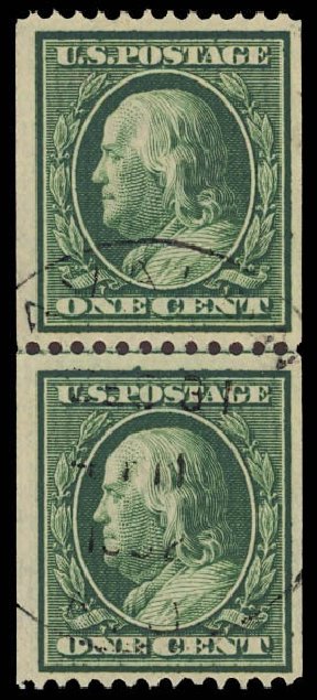 US Stamp Price Scott Catalog 385: 1c 1910 Franklin Coil. Daniel Kelleher Auctions, Oct 2012, Sale 632, Lot 1299