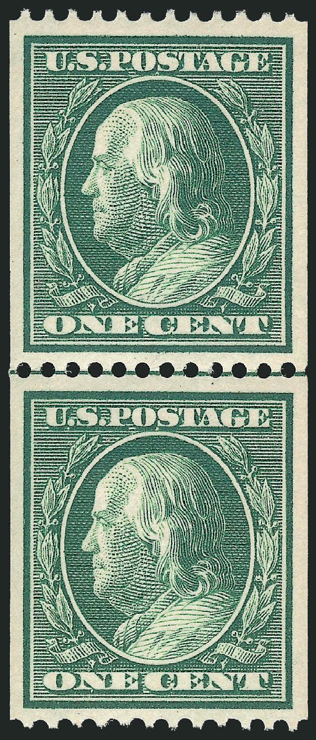 US Stamp Value Scott Catalog # 385 - 1910 1c Franklin Coil. Robert Siegel Auction Galleries, Dec 2013, Sale 1062, Lot 559