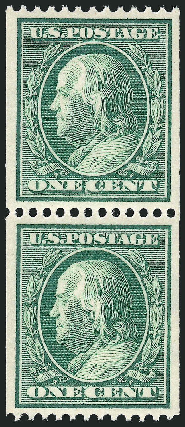 Value of US Stamp Scott Catalogue 385 - 1c 1910 Franklin Coil. Robert Siegel Auction Galleries, Dec 2013, Sale 1062, Lot 560