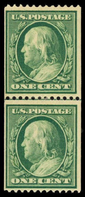 US Stamps Value Scott Catalog # 385: 1c 1910 Franklin Coil. Daniel Kelleher Auctions, May 2014, Sale 652, Lot 561