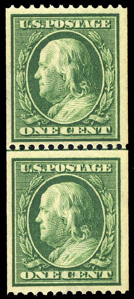 US Stamps Value Scott Catalogue #385: 1910 1c Franklin Coil. Matthew Bennett International, May 2014, Sale 350, Lot 534