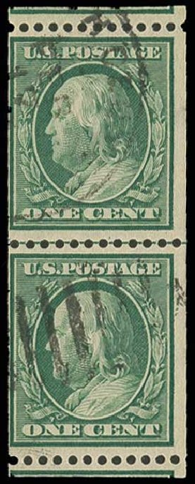 Values of US Stamps Scott Cat. # 385 - 1c 1910 Franklin Coil. H.R. Harmer, Jun 2013, Sale 3003, Lot 1275